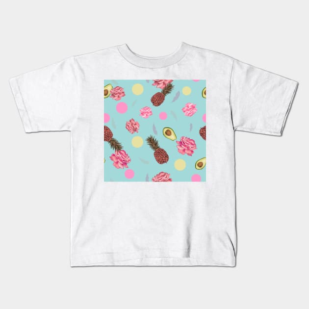 Avocado, roses, pineapple Kids T-Shirt by GULSENGUNEL